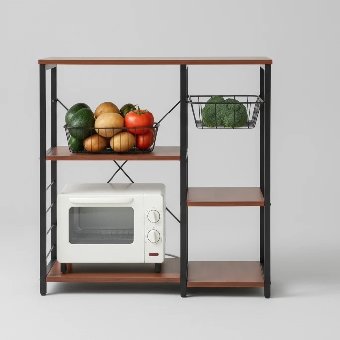 3-Tier Kitchen Office Storage Rack Shelf Unit 74x34x84cm Wood and Metal Wire Baskets Microwave Stand Home & Garden Open Shelves