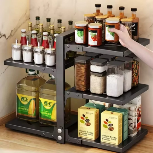 Multi-Layer Pot Storage Rack Adjustable Under Sink Pan Holders Kitchen Organizer