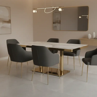 Dining Table White Marble Effect Top And Gold Edge Trim Twin Column Gold Base Furniture Kitchen & Dining Room Tables