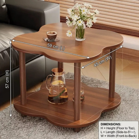 Modern Wooden Flower Shape Side Table 59x45x57cm 2-Tier Coffee Table Nightstand Walnut Cream Home & Garden End Tables