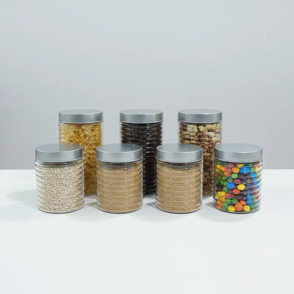 Storage Canister Set - 6-Piece Ribbed Glass with Silver Lids Kitchen & Dining Food Storage Containers