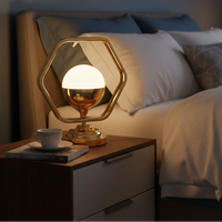 Table Lamp - Gold Hexagon Frame Frosted Crystal Globe LED Desk Lamp 31x12x25cm Home Decor Table Lamps