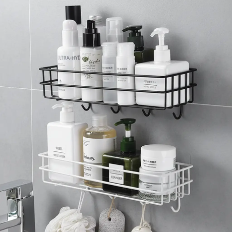 Storage Caddy - Wall Mounted Wire Rack with Hooks Black White Home & Garden Household Storage Caddies