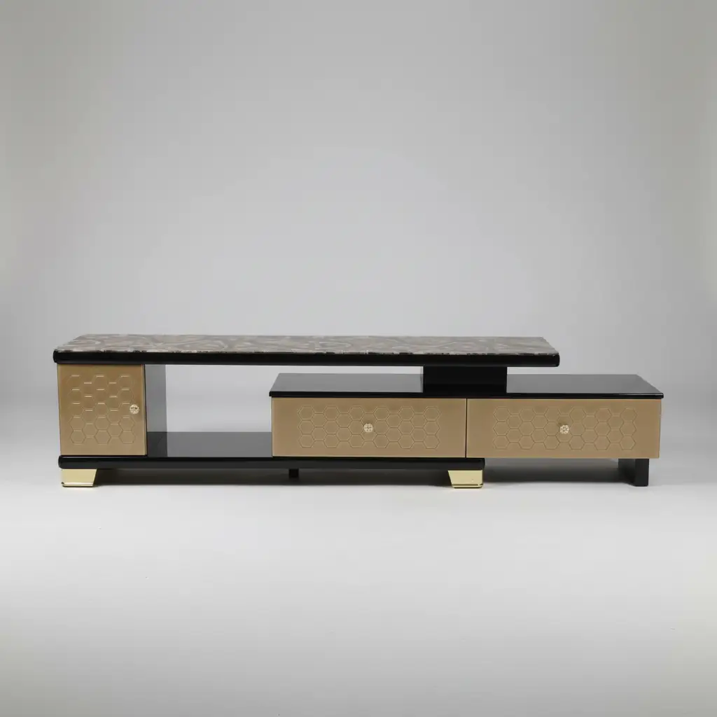Marble-Top TV Stand with Gold Cabinet Entertainment Centers & TV Stands