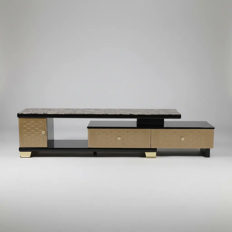 Marble-Top TV Stand with Gold Cabinet Entertainment Centers & TV Stands