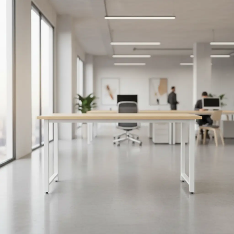 Modern Study Desk with Wood Top & White Metal Legs Study Desk Desks