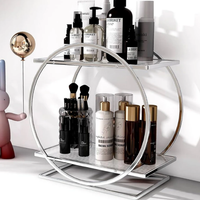 Large Circular Cosmetics Organizer Silver Metal Frame 2-Tier Home & Garden Household Storage Caddies