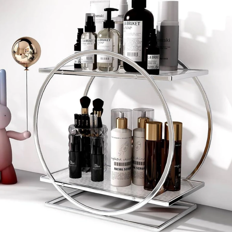 Large Circular Cosmetics Organizer Silver Metal Frame 2-Tier Home & Garden Household Storage Caddies
