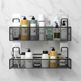 Large Black Mesh Wall Shelf Self-Adhesive No-Drill 36x15x15cm Bathroom Kitchen Home & Garden Wall-Mounted Caddies