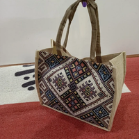 Geometric Print Pattern Tote Bag Jute Canvas Smart Casual 34x17x28cm Bags & Accessories Tote Bags