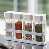 Spice Bottles - Press-Type Seasoning Set with Rack ABS PP White Black Kitchen & Dining Spice Organizers
