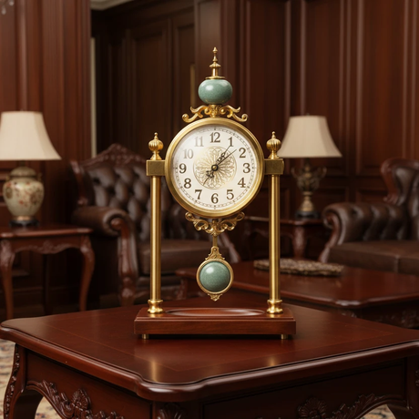 Table Clock - Royal Heritage Vintage Brass with Jade Accents Home Decor Desk Clocks