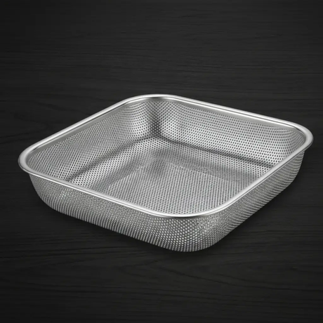 Colander - Stainless Steel Square Perforated Basket Silver Kitchen & Dining Colanders