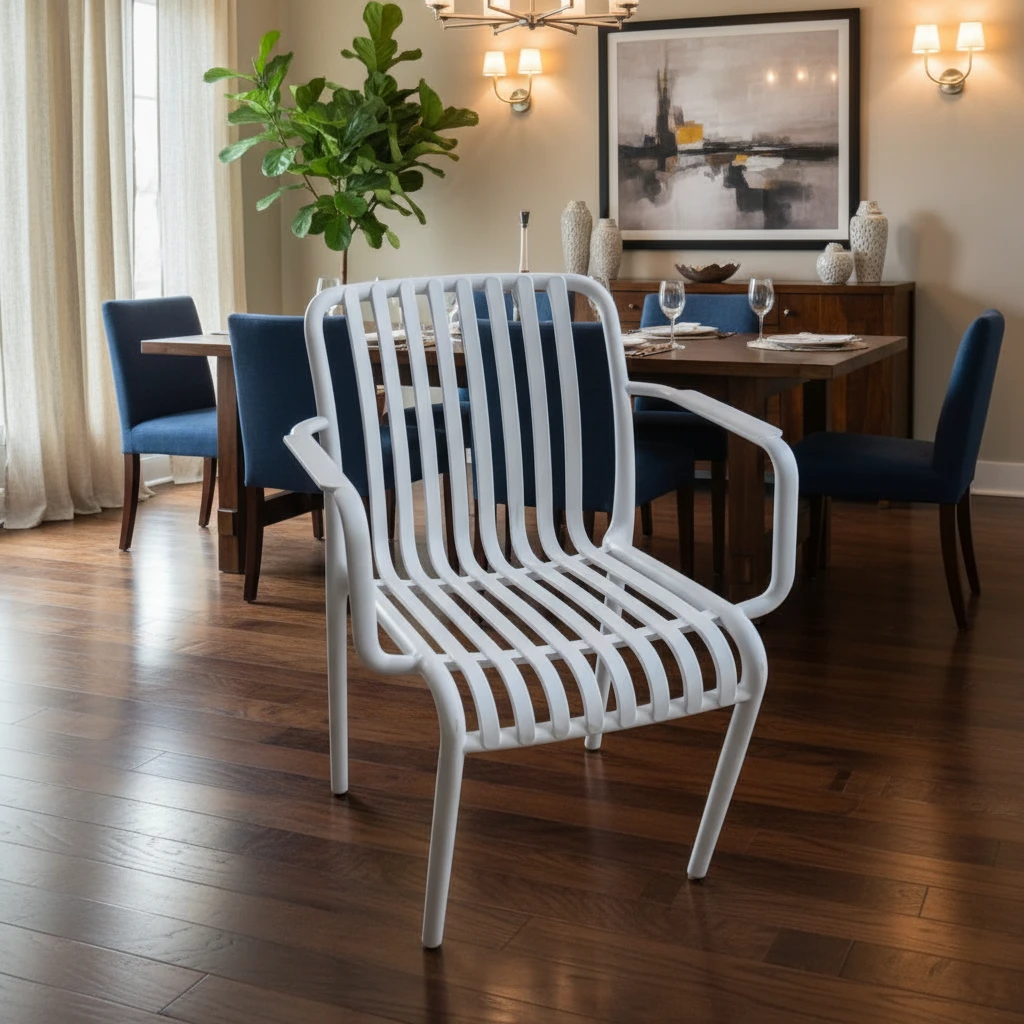 Slatted plastic Outdoor Armchair with Curved Frame and Armrests White Indoor Outdoor Home & Garden Outdoor Chairs