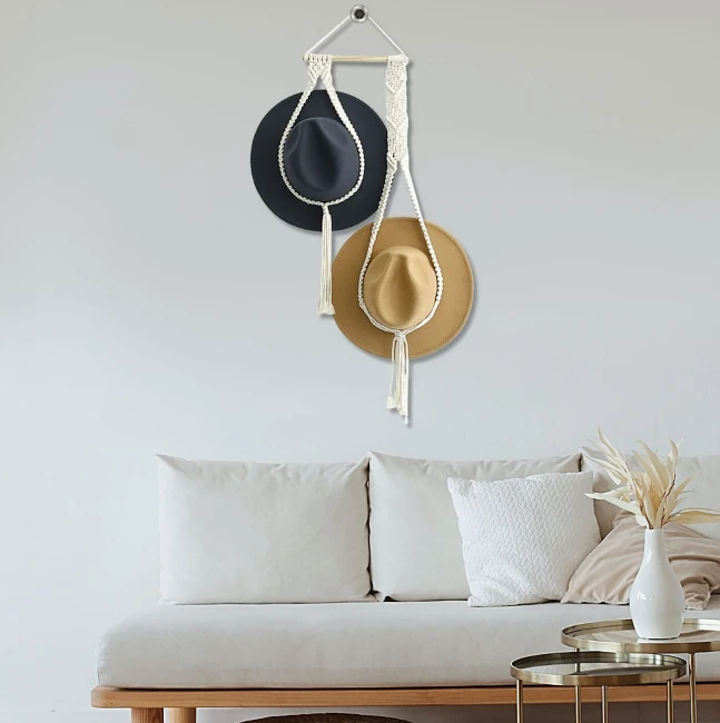 Hat Organizer - Nordic Boho Cotton Hanging Wall Tapestry Home Decor Hat Boxes