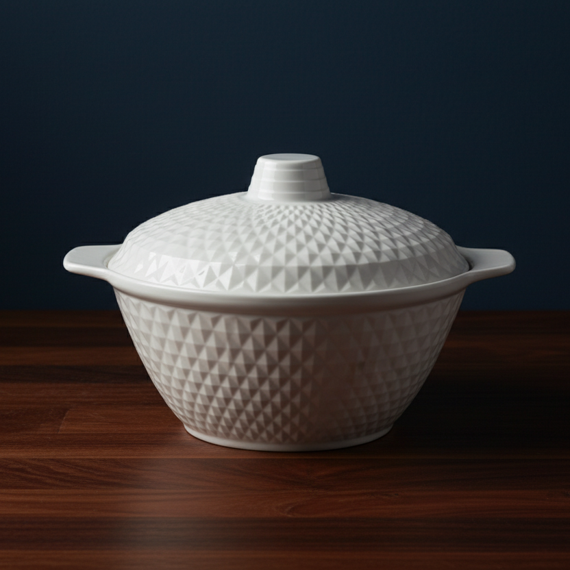 Melamine Serving Bowl with Lid 3L Textured Design