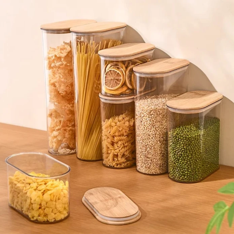4-Piece Acrylic Storage Container Set with Bamboo Lids Kitchen & Dining Food Storage Containers