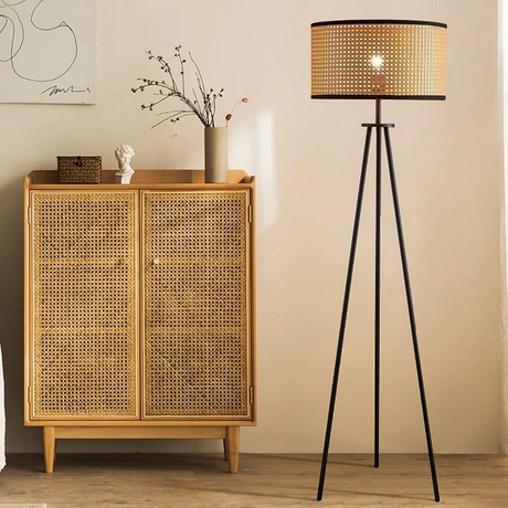 Floor Standing Rattan Tripod Lamp with Woven Shade 145cm Home & Garden Floor Lamps