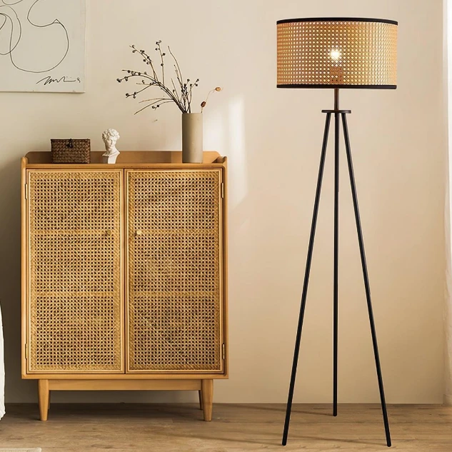 Floor Standing Rattan Tripod Lamp with Woven Shade 145cm Home & Garden Floor Lamps