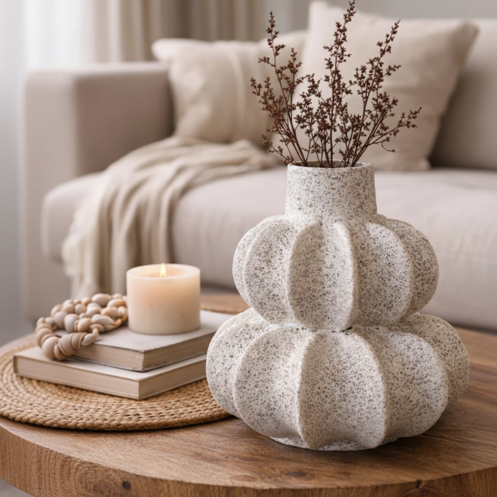 Stone Petal Vase 26x20cm Speckled White Double Tier Ceramic Home & Garden Vases
