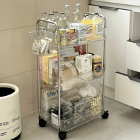 3-Tier Rolling Storage Cart with Side Hooks Clear Organizer Home & Garden Household Storage Caddies