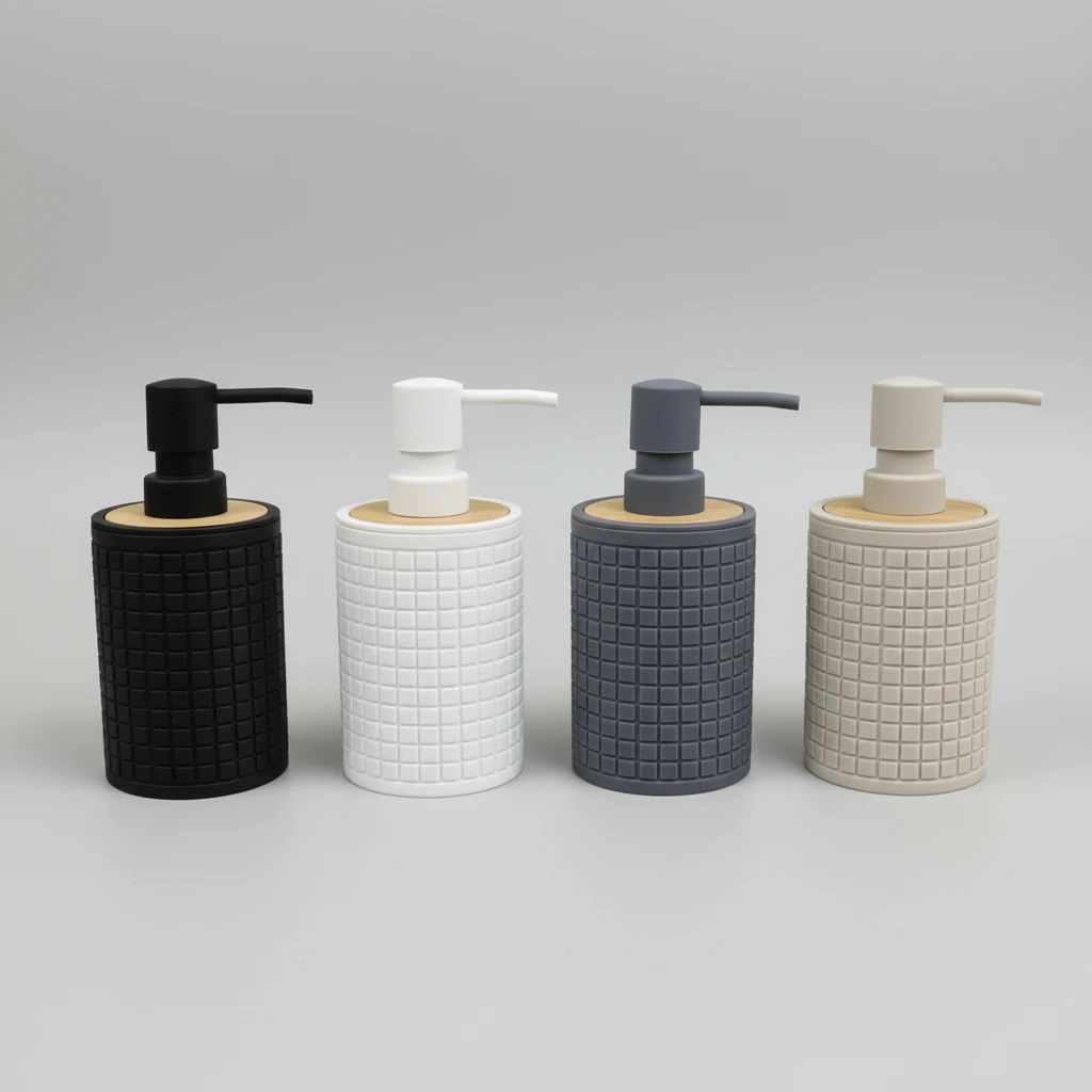 Bamboo Luxury Grid Embossed Soap Lotion Pump Dispenser Kitchen Bathroom Shower Gel Black White Grey Beige Home & Garden Soap & Lotion Dispensers
