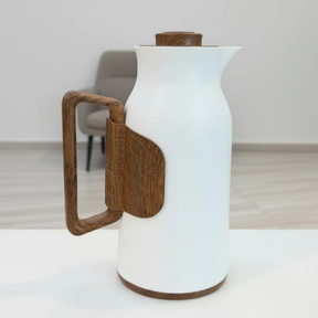 1L Vacuum Flask with Wood Handle White Elegant Thermal Carafe Kitchen & Dining Thermoses