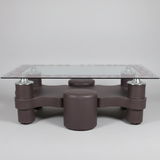 Coffee Table - Glass Top with 4 Puff Stools & Decorative Border