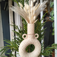 2-in-1 Ceramic Vase with Circle Handles Textured White Beige Home & Garden Uncategorized