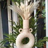 2-in-1 Ceramic Vase with Circle Handles Textured White Beige Home & Garden Uncategorized