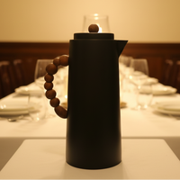 Elegant Vacuum Flask Wooden Beaded Handle 1L Matte Black Stainless Steel Kitchen & Dining Thermoses