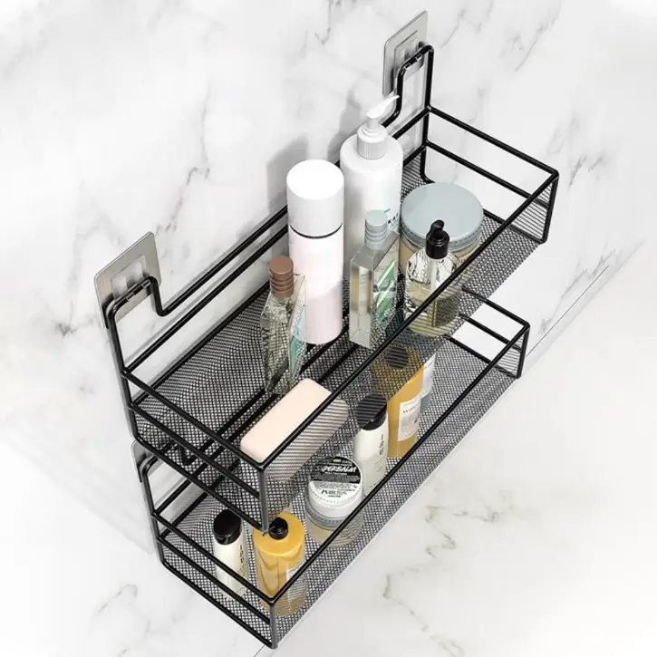 Bathroom Shelf - Large Black Mesh Wall Rack with Self-Adhesive Mount Home & Garden Wall-Mounted Caddies