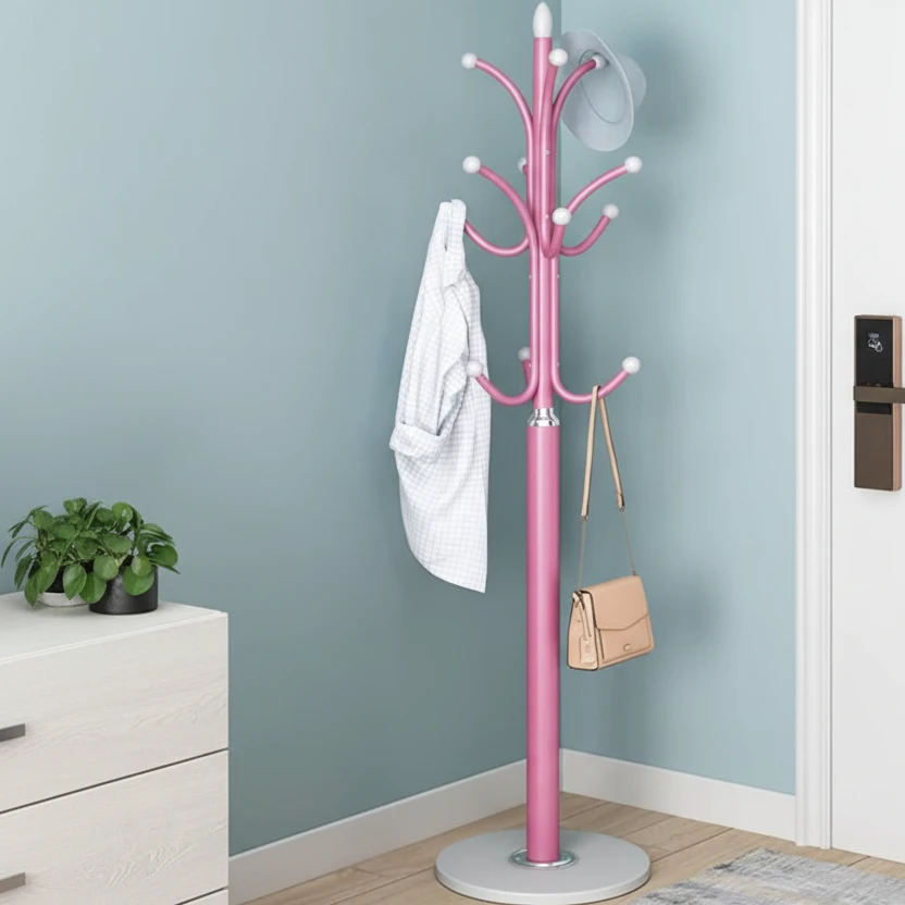 Premium 178cm Floor Standing Coat Rack 12 Ball-Tip Hooks Marble Base Entryway Bedroom Office Pink Gold Home & Garden Coat & Hat Racks