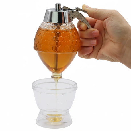 200ml Honey Dispenser with Stand Honeycomb Design Press-Type Kitchen & Dining Condiment Dispensers