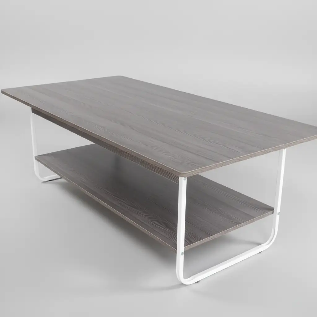 Two-Tier Coffee Table with Grey Wood Top & White Metal Frame Coffee Table Coffee Tables