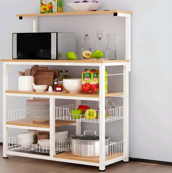4-Tier Kitchen Cabinet Storage Rack Shelf Unit 80x35x140cm Wood and Metal Microwave Stand Organizer Home & Garden Microwave Cabinets