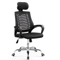 Office Chair - High Back Mesh with Adjustable Headrest and Chrome Five-Star Base Black Furniture Office Chairs