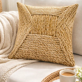 Woven Seagrass Rope Cushion Cover Boho Geometric Natural 45x45cm Home & Garden Chair & Sofa Cushion Covers
