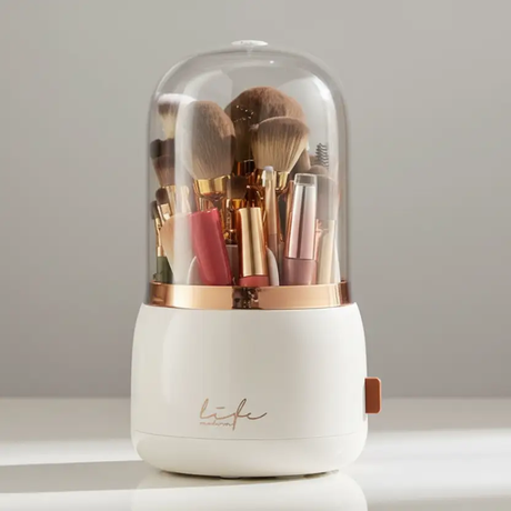 Makeup Brush Organizer - Life Rotary Dome Cover Gold Trim White Mint Green Health & Beauty Makeup Brushes