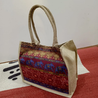 Geometric Print Pattern Tote Bag Jute Canvas Smart Casual 34x17x28cm Bags & Accessories Tote Bags