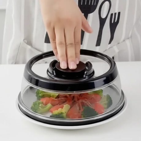 Food Cover - Vacuum Seal Plate Cover with Pump Knob Clear Black Kitchen & Dining Food Container Covers