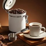 Airtight Stainless Steel Coffee Bean Canister CO2 Valve 1800ml White 16.5x15.5cm + Scoop Kitchen & Dining Food Storage Containers