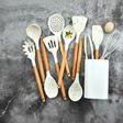 Silicone Utensil Set - White Marble Confetti with Wooden Handles Kitchen & Dining Kitchen Utensil Sets