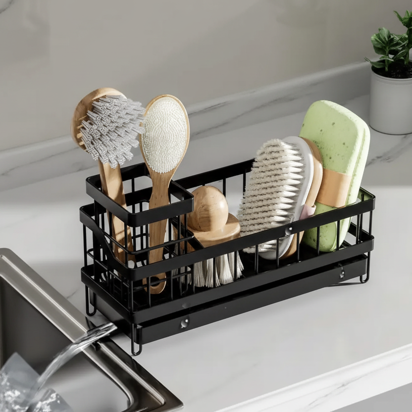 Sink Caddy - Multifunctional Sponge & Detergent Rack with Draining Tray Kitchen & Dining Sink Caddies
