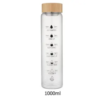 Water Bottle - 1000ml Motivational Borosilicate Glass with Bamboo Lid and Filter Clear Kitchen & Dining Water Bottles