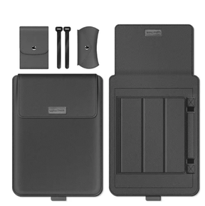 3-in-1 Laptop Sleeve Stand Mouse Pad PU Leather Brown Grey Black Green Blue Office Furniture Computer Covers & Skins