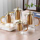 Glass Teapot - Heat Resistant with Stainless Steel Infuser Gold Handle 550ml 750ml 950ml Kitchen & Dining Teapots
