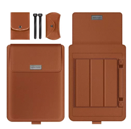 3-in-1 Laptop Sleeve Stand Mouse Pad PU Leather Brown Grey Black Green Blue Office Furniture Computer Covers & Skins