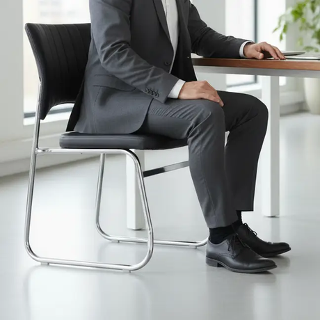 Black Leatherette Visitor Chair with Chrome Sled Base Office Chair Office Chairs