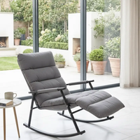 Adjustable Padded Indoor Rocking Chair Grey Quilted Cushion Steel Rocker Frame Furniture Nursery Rocking Chairs